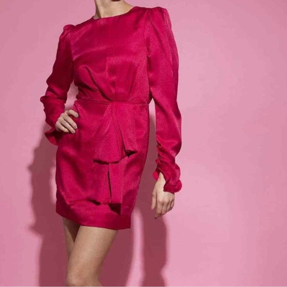 saloni debbie pink silk jacquard long-sleeve cocktail mini dress, sz 4 | NWT